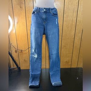 Classic Distressed Straight-Leg Blue Jeans
